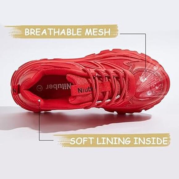 Niluber Womens Size 7 Red Chunky Lace Up NonSlip Platform Athletic Sneaker Shoes - Picture 3 of 7